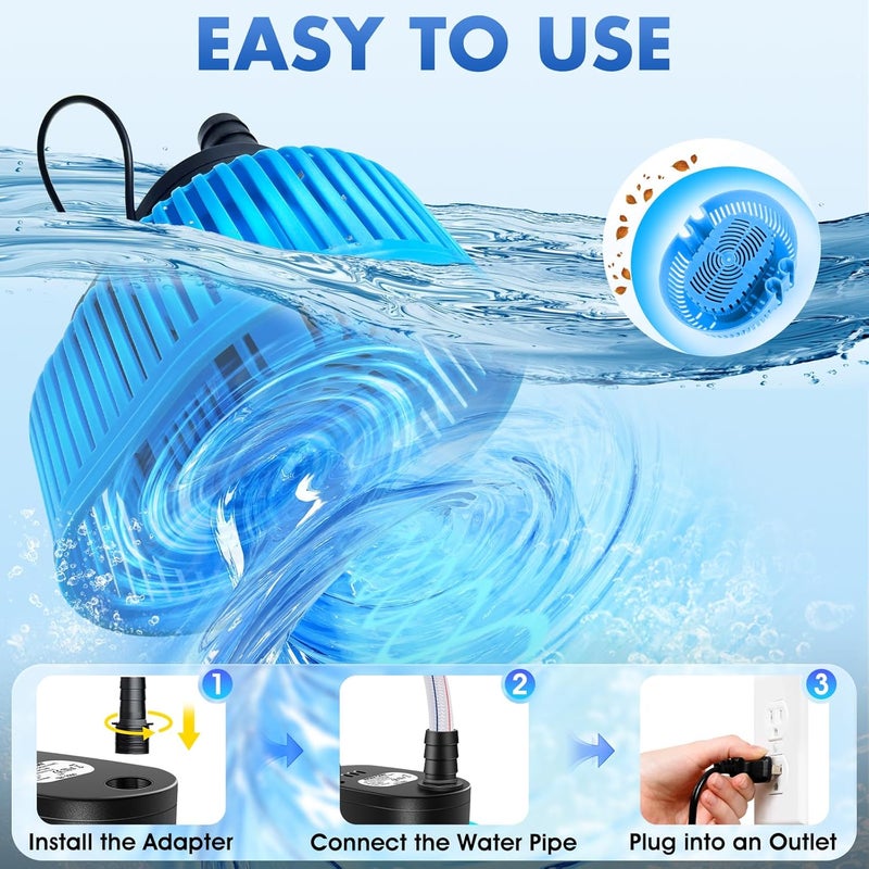 FizZeal Pool Cover Pump Above Ground, Automatic Water Sensor, Sump Pump for Pool Draining, Pool Cover Water Removal 4 Adapters, 16ft Hose & 25ft Power Cord, 850 GPH (Blue) - Image 5